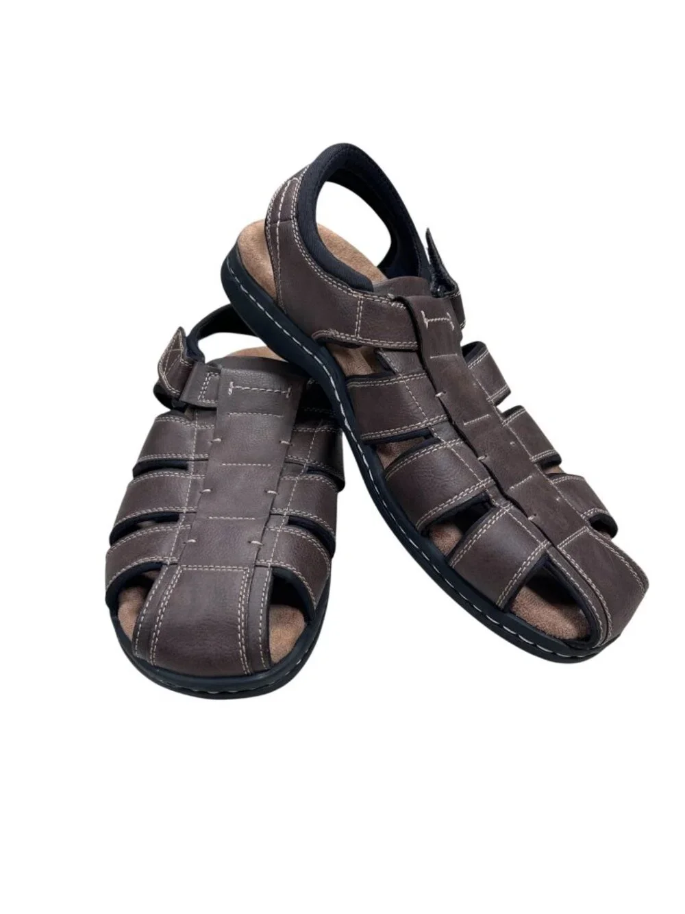 Dockers Marin Fisherman Sandal 12 Men Memory Foam Leather Brown Comfort